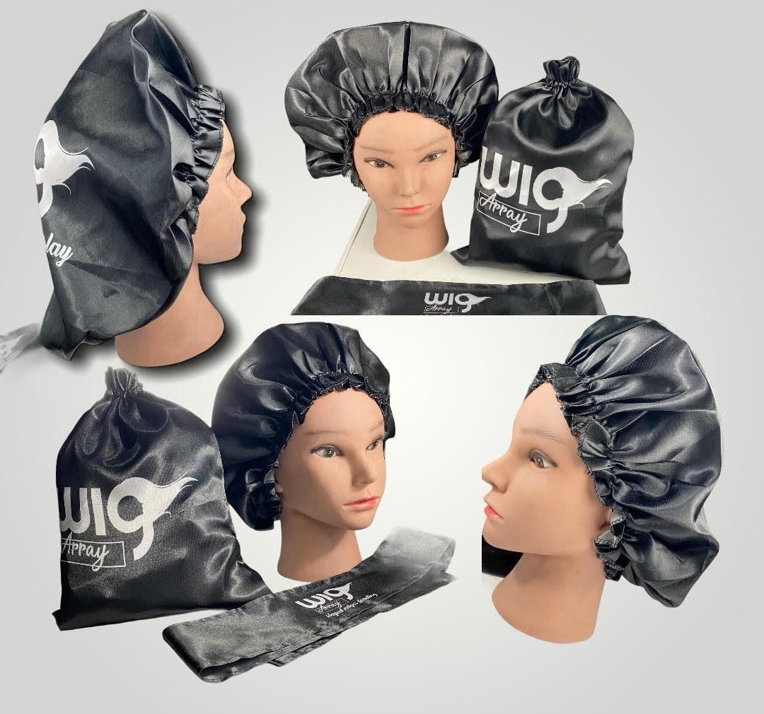 Hair Care Bonnet Nightcap Satin / silk Frontal Head Wrap Edge headband Scarf / Virgin satin silk bags - Black